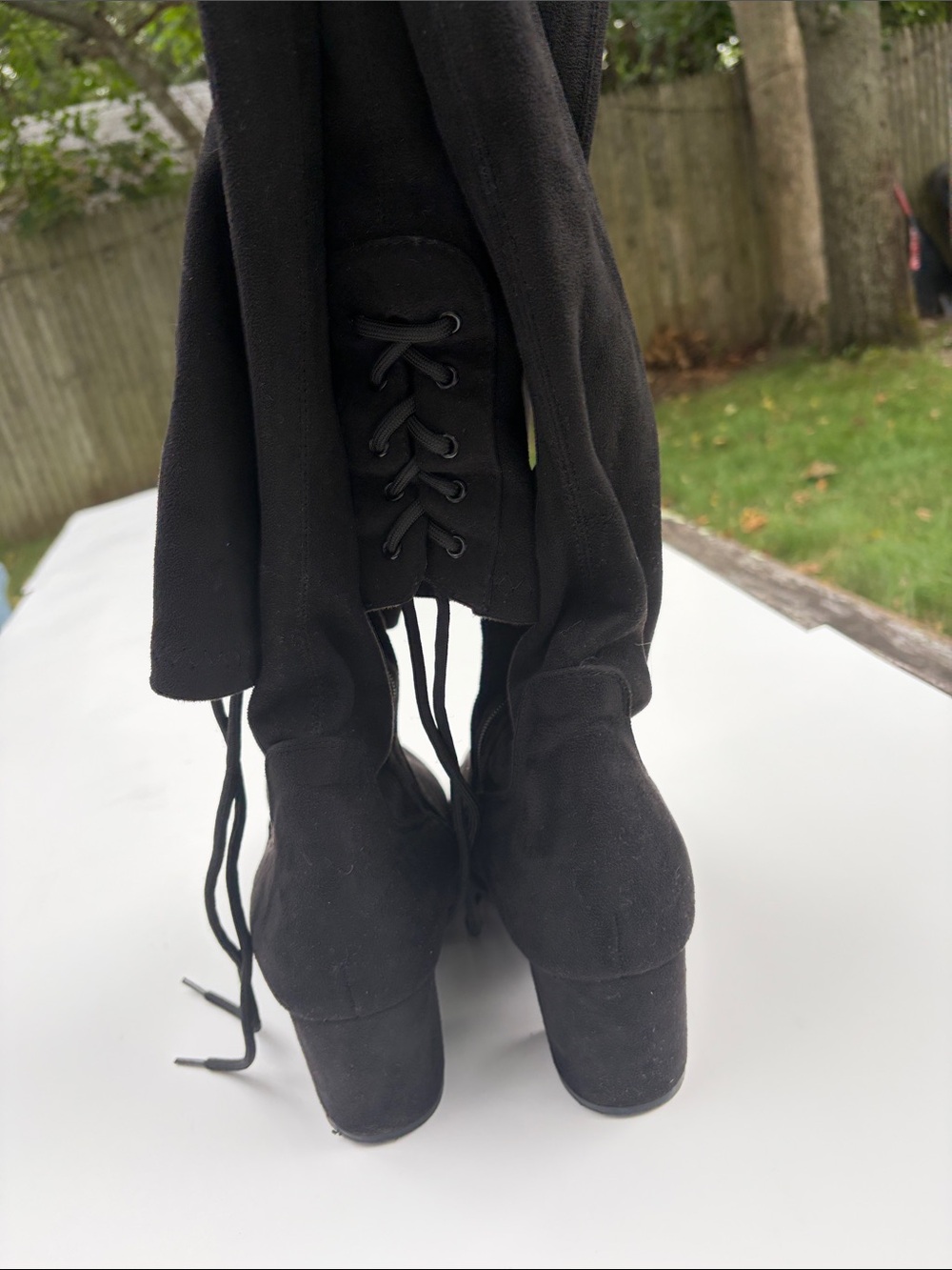Sz 11 Dreampairs Black Over-the-Knee Adjustable Lace-Up Suede Boots - Picture 6 of 15
